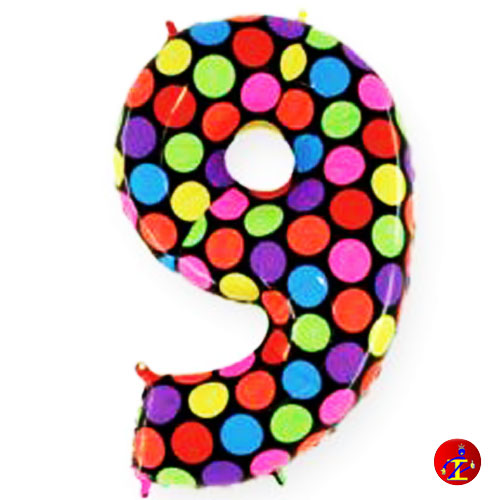 9 – 40cm – numero mylar stampa pois colorati – Palloncini On Line