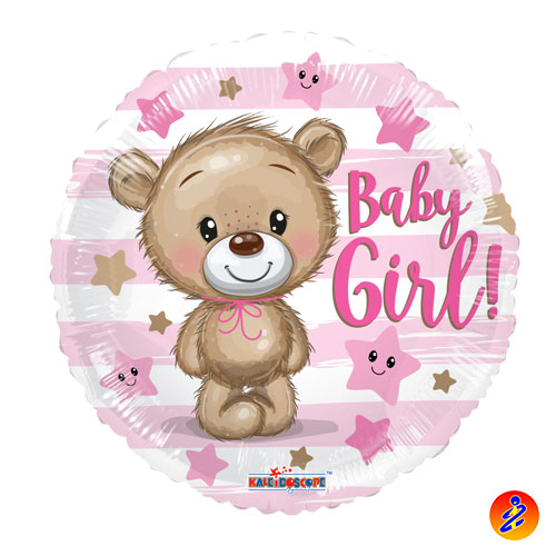 Palloncino mylar Baby girl con orsetto - palloncino nascita bimba - 45cm